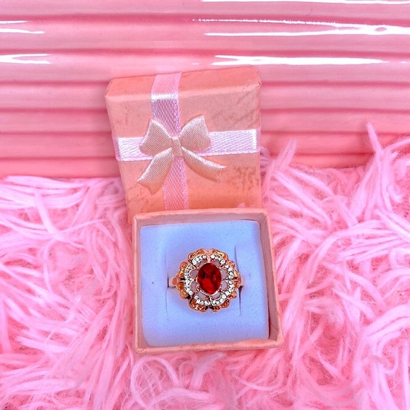 🌹 Rose Gold Toned Ruby Red Stone CZ Flower Ring 🌹 8 NWT - Picture 6 of 14